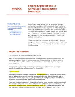 Ethena Expectation Setting During Investigation Interviews Cover Ethena Expectation Setting During Investigation Interviews Cover
