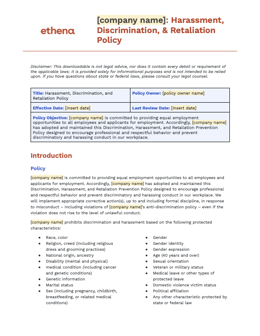 Ethena - Harassment, Discrimination, and Retaliation Policy